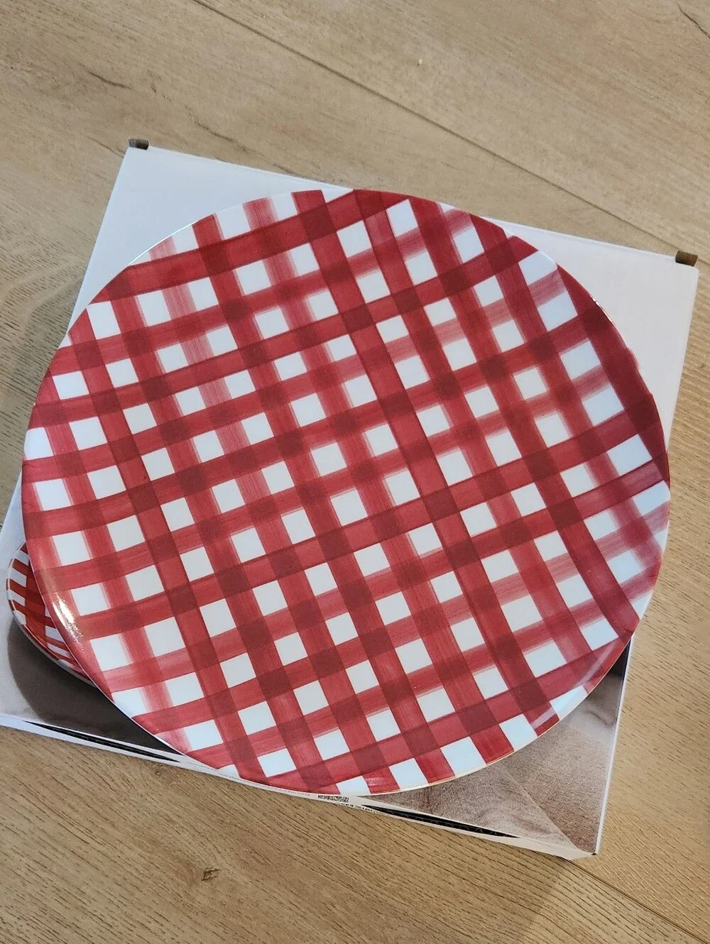 Sur La Table Red and White Gingham Dinner Plates - 4-Piece Set